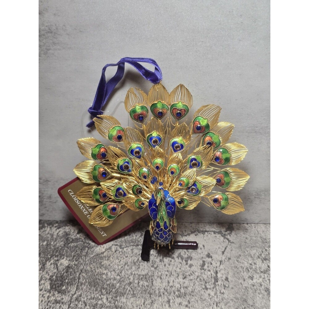 DILLARD'S "TRIMMINGS" COLLECTIBLE CLOISONNE PEACOCK Christmas ORNAMENT - Picture 5 of 12